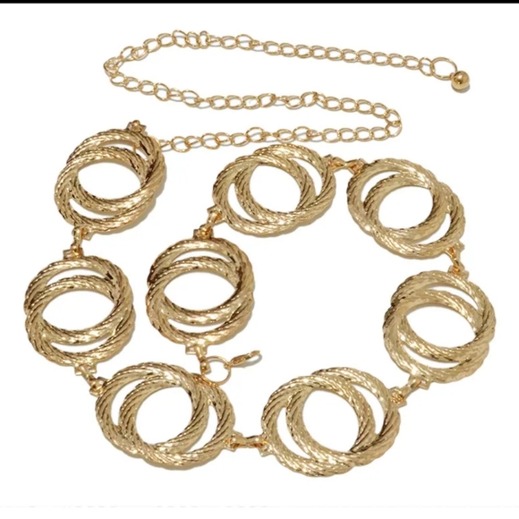 Gorgeous Gold Etched Double Circle Vintage Look Boho Fashion Chain Belt - Picture 3 of 6